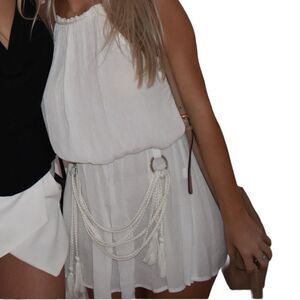 RARE Illa Illa White Braided Rope Linen High Neck Romper Size M